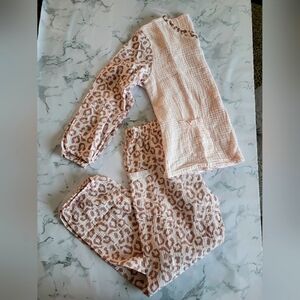 Leopard Print Cotton Gauze Lapel Pajama Set(2PCS)